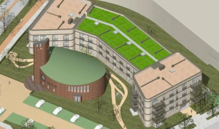 Bovenaanzicht van de Verlosserkerk in Soest