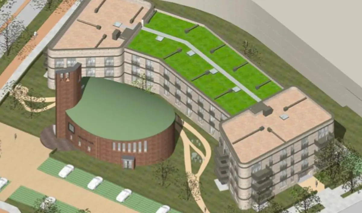 Bovenaanzicht van de Verlosserkerk in Soest