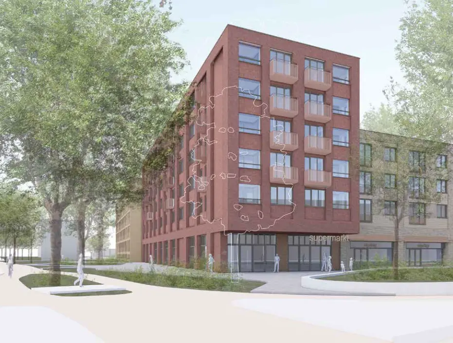 Buitenkant van het nieuwe pand aan de Jan van Galenstraat